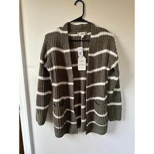 Pink Rose Sage Green Striped Cardigan